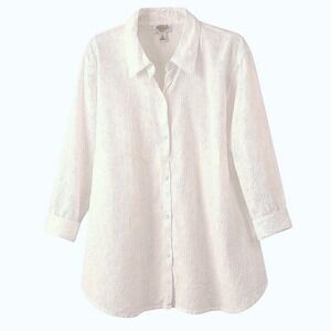 Lizsport Womens 100% Linen Button Down Shirt Cream Off White Long Sleeve Size L